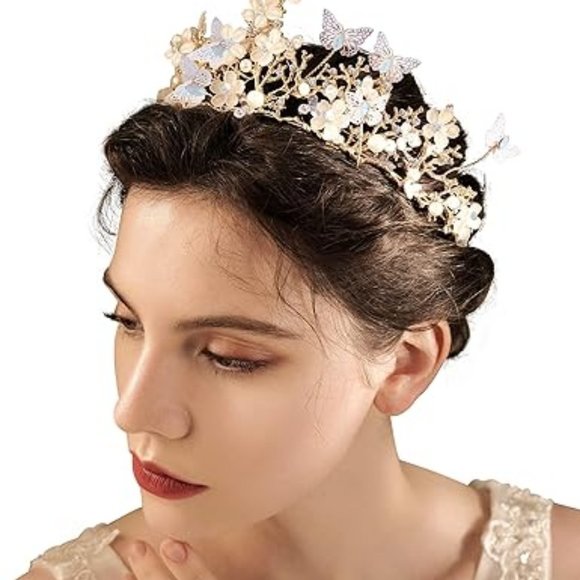 WomenBride Wedding Party Flower Crown White Pearl Flower Headpiece Headwear